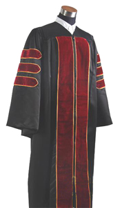 Doctoral Gown DELUXE - BLACK Color in Matte Finish with Maroon Velvet with Rayon Gold Piping